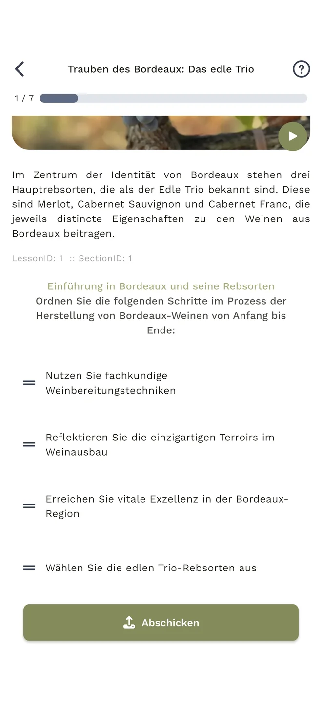 WineMind-Lektion mit interaktiver Weinfrage